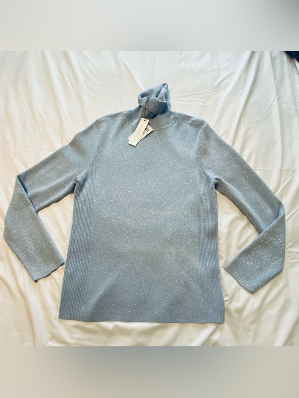 New Chicos Shimmer Turtleneck Sweater Light Blue  Size 2  (12-14)  Soft Knit